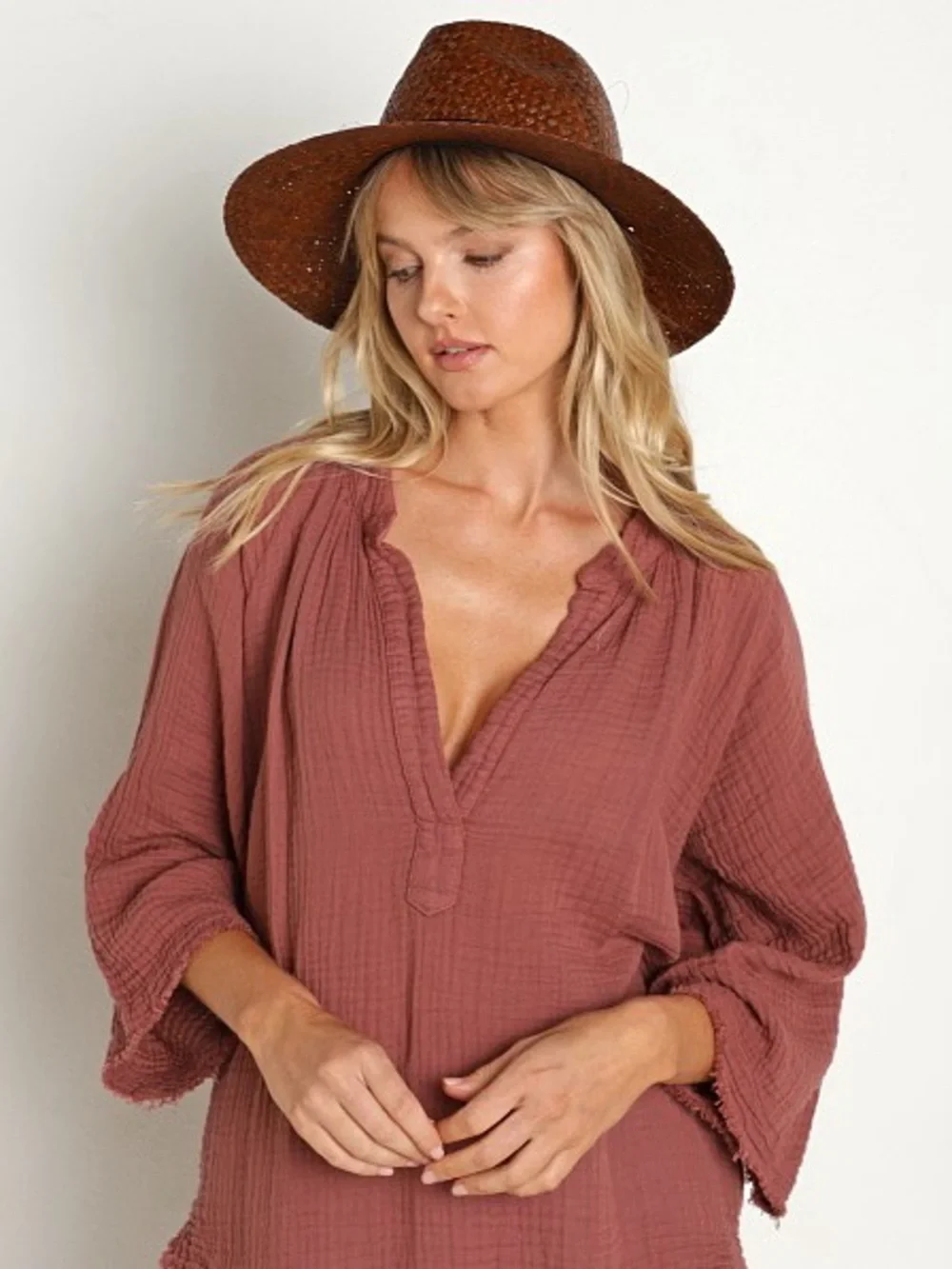 Janessa Leone Dora Raffia Straw Fedora Hat Brown